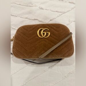 Gucci GG Marmont Small Matelassé Tan Velvet Bag